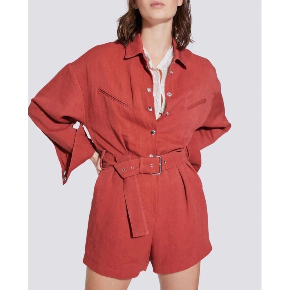 IRO Ambrocio Romper Large 40 NWT Rust Red Cotton Belted Utility Cargo Luxury
